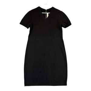 St John Collection Knit Dress Womens 12 Black V-Neck Short Sleeve Santana FLAW